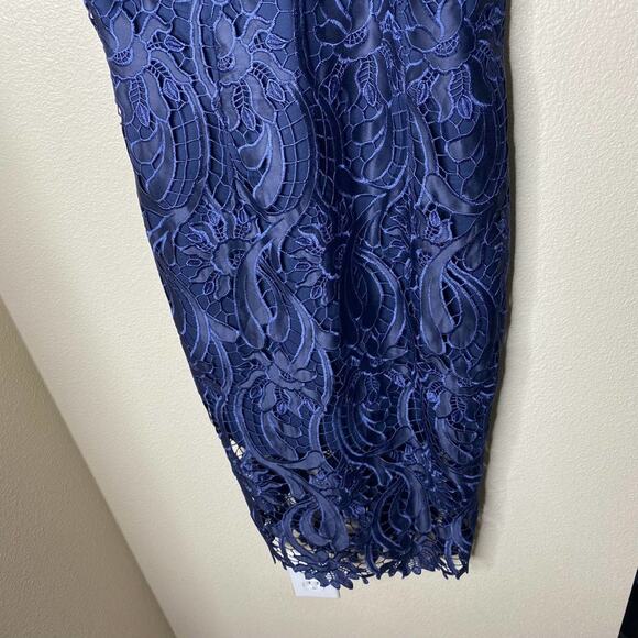 Bardot Floral Lace Halter Navy Blue Pencil Sheath Dress Cocktail Formal Size 4 - Picture 7 of 12